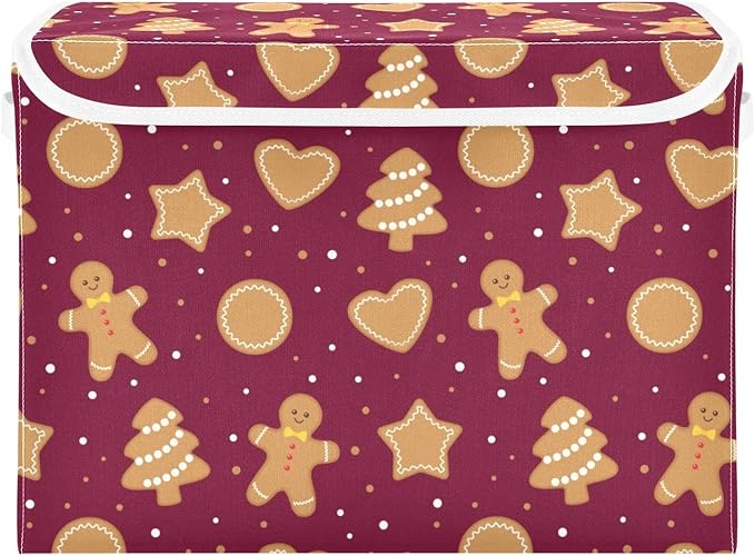 Christmas Baskets Collapsible Storage Bins with Lids, Christmas Gingerbread Cookies Storage Boxes Clothes Baskets for Organizing