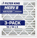 Filter King 16x16x4 Air Filter | 3-PACK | MERV 8 HVAC Pleated A/C Furnace Filters | MADE IN USA | Actual Size: 15.5 x 15.5 x 3.75"