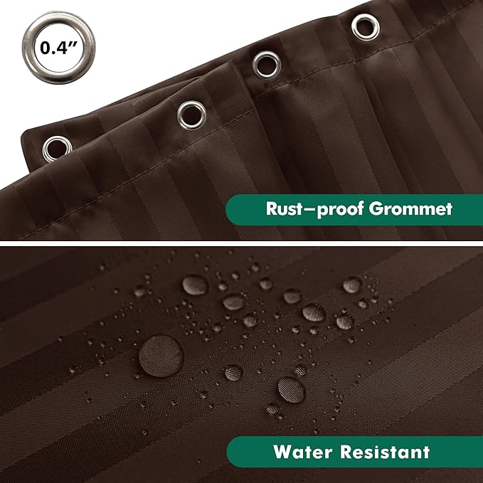 Biscaynebay Fabric Shower Curtain or Liner 72" by 72", Brown Water Repellent Damask Stripes Bathroom Curtains Machine Washable