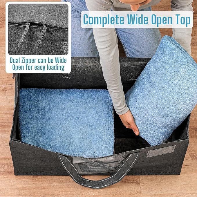 VENO 8 Pack Moving Bags, Christmas Storage Bins, Moving Boxes Alternative, Comforter and Blanket Storage Bags, College Dorm Packing Supplies, Foldable Heavy-Duty Tote with Window (Gray, 8 Pack)