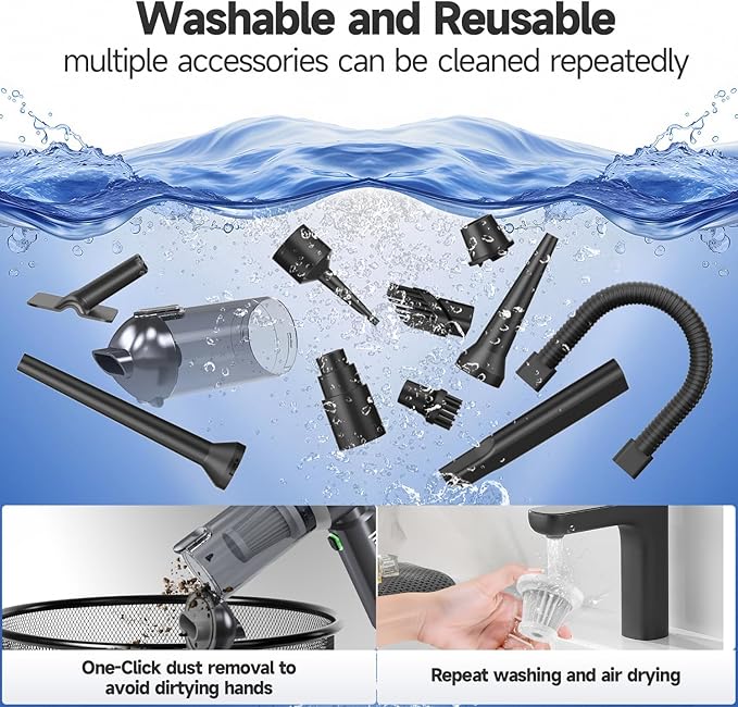 Ytnewin Car Vacuum Portable Cordless, Small Handheld Vacuum Cleaner with 24000PA High Power Suction, Mini Vacuum Cordless Rechargeable with One-Touch Empty, 10-in-1 Hand Vac for Car Home Office Dust