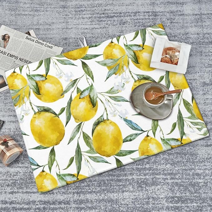 Lemon Dish Drying Mat 18x24 For Kitchen Counter Absorbent Microfiber Dishes Pad Dish Drainer Rack Mats Fast Dry Kitchen Accessories