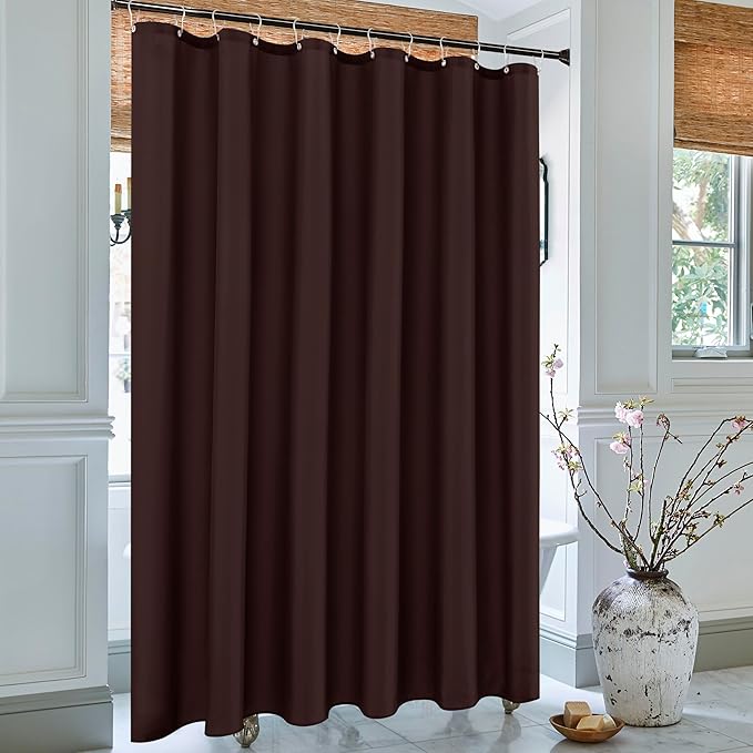 Biscaynebay Quality Fabric Shower Curtain Liner 72" by 72", Brown Water Resistant Bathroom Curtains, Rust Resistant Grommets Top Weighted Bottom Hem Machine Washable