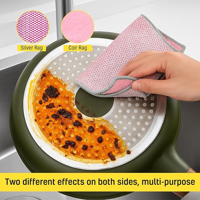 BD Prime Ventures Dual Sided Wire Cleaning Cloths 10-Pack Multipurpose Dishwashing Rags, Reusable Kitchen Scrubber, Effective Dishcloth Rag for Cookware, Multicolored (Orange, Pink, Green)