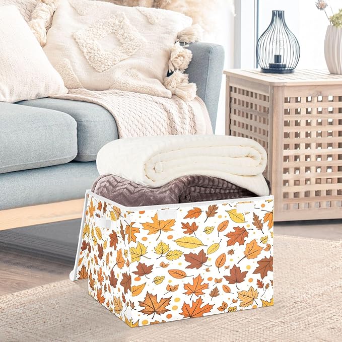 Bolaz Storage Bins with Lids and Handles,Maple Leaf Pattern Storage Box Basket with Cover Collapsible Organizer Containers for Home Closet, Shelves