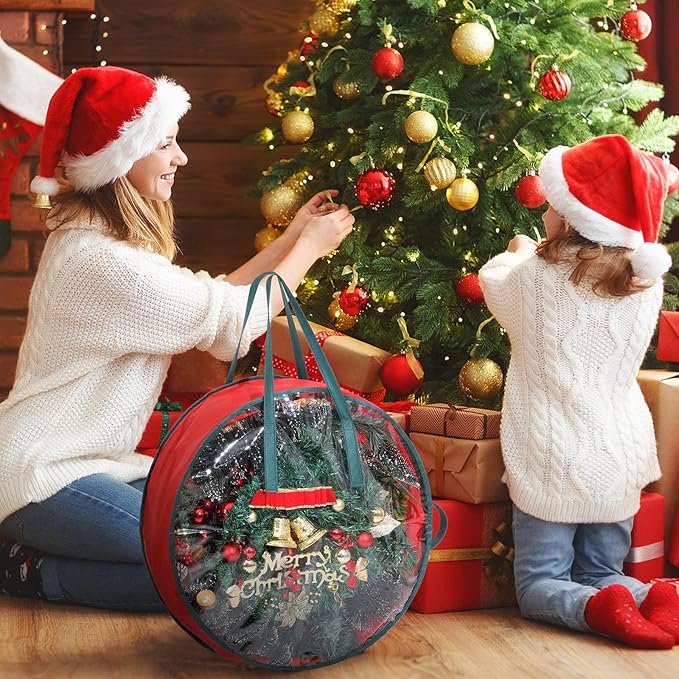 Shappy 4 Pcs Christmas Wreath Storage Bag Clear Wreath Box Wreath Storage Containers with Clear Window and Handle Christmas Garland Storage Containers for Xmas Holiday Seasonal Storage (24 Inch)