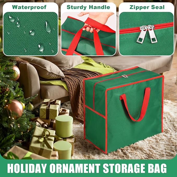 3PCS Upright Christmas Tree Storage Bag Set, Christmas Tree Covers for Upright Storage with Christmas Wreath & Ornament Storage Bags, Christmas Tree Cover for 7.5 Ft Assembled Christmas Tree