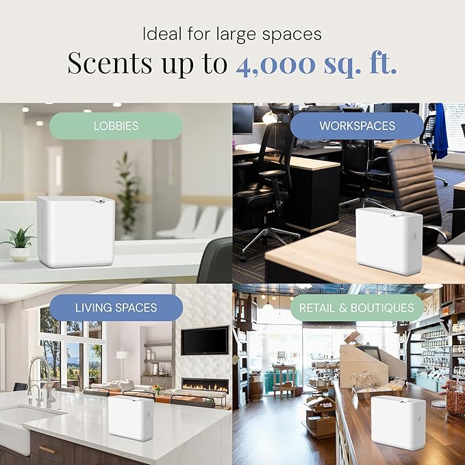 Air Esscentials The Radiant Smart Scent Air Machine – Large Nebulizing Waterless Diffuser for Whole Home & Commercial Use, Bluetooth/App Control, Covers 4,000 sq. ft., White