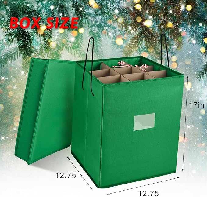 Christmas Nutcracker and Figurine Collectible Storage Box, Fits 9 Holiday Ornaments, Stores Up to 16" Tall Ornaments, Holiday Decor Organizer with Dividers, Nutcracker not Included(Green)