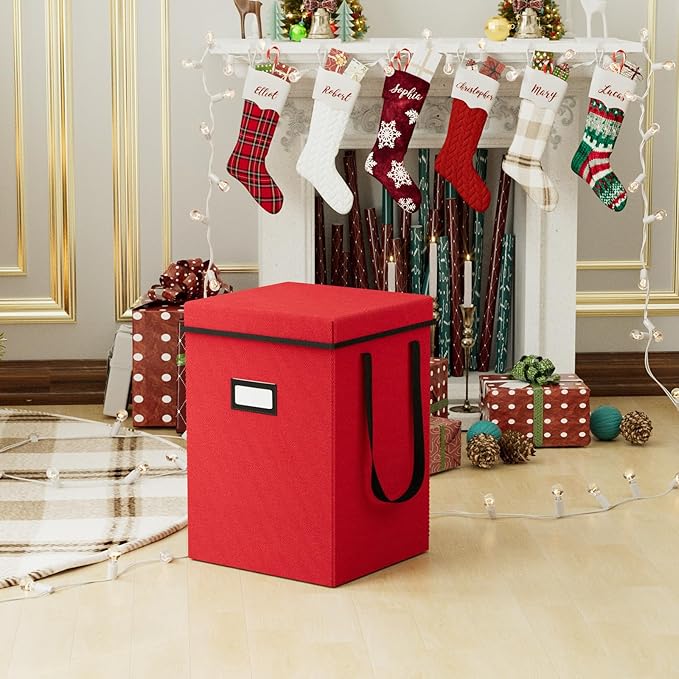 Christmas Nutcracker and Figurine Collectible Storage Box - Stores Up to 9-16" Tall Nutcrackers, Ornaments, and More - Holiday Decor Organizer with Adjustable Dividers - Nutcracker not Included (Red)