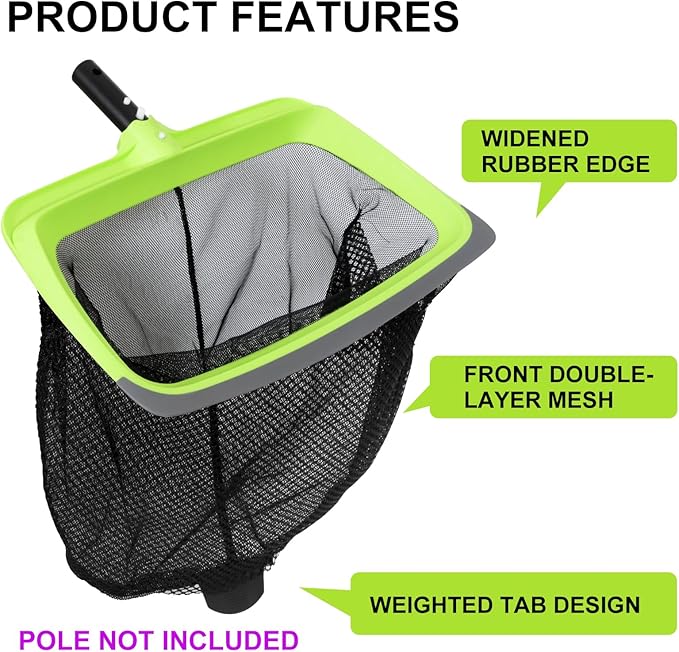 Sepetrel Swimming Pool Leaf Skimmer Net,Rubber Lip & Reinforced Frame Double-Layer Deep Rake(NO Pole)