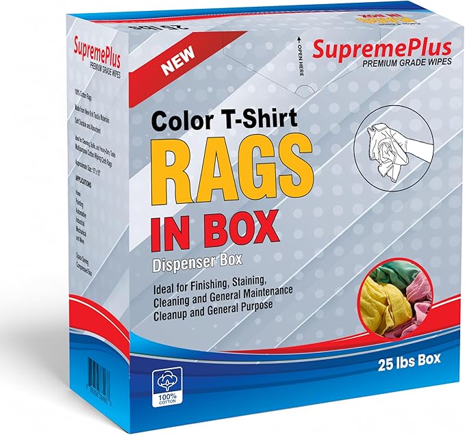 Premium Color Knit Cleaning Cloths (25 lbs. Compressed Box) – Shop Rags Bulk for Workshops, Mechanics, Painters, and Home Use, Multipurpose Cotton T-Shirt Rags