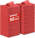 UNIMADE Shop Towels Rags, 50 Pack Reusable Shop Rags Bulk Microfiber Cleaning Cloth Lint Free Cleaning Towels for Car Kitchen Automotive Bar Mechanic Restaurant Garage, 11.5"x 11.5", Red