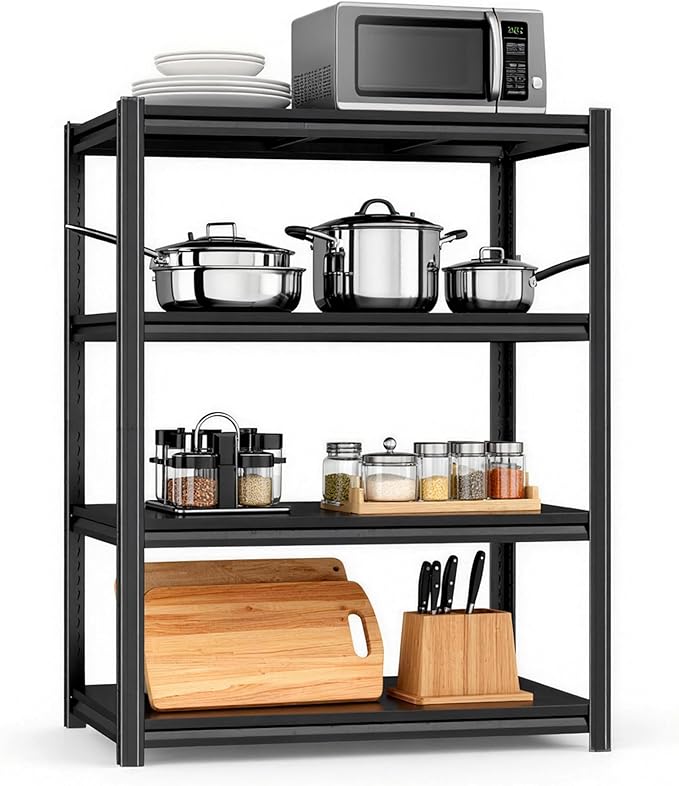 Notmise Kitchen Baker’s Rack, 4-Tier Metal Rack with Solid Shelves, Microwave Stand Storage Organizer for Kitchen or Dining Room – 39.4” W x 15.7” D x 54.3” H