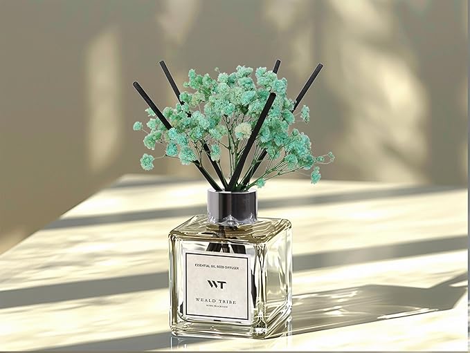 WEALD TRIBE Flower Reed Diffuser Set Lemongrass Scent for Bathroom Air Fresheners Accessories, Oil Diffuser Stick | 5.1 fl oz Home Fragrance with Sticks Defusers | House Bedroom Office Shelf Decor