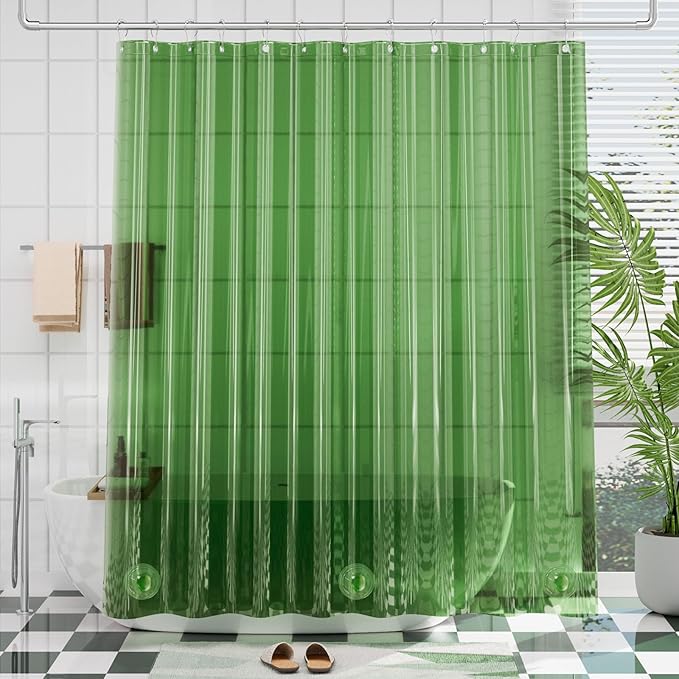 AmazerBath Premium EVA Shower Curtain Clear Pine Green, Luxury Shower Curtain Dark Green Ultra Soft, Waterproof Bathroom Curtain with 3 Weighted Stones and 12 Grommets, Recyclable Packaging