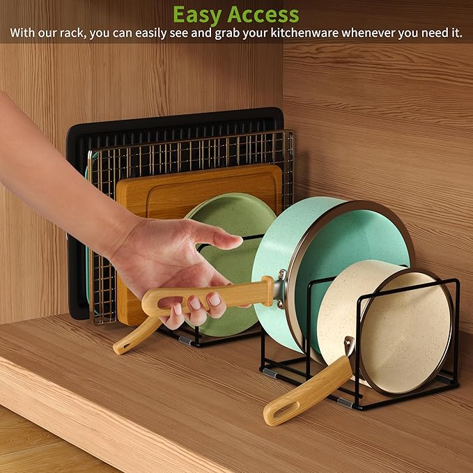 LAEMYFYRE Pan and Pot Organizer Rack, Cutting Board Organizer for Cookie Sheet,Frying Pan inside Cabinet,Baking Pan, Tray Organizer for Kitchen Storage - Total 5 Compartments(2 Pcs)