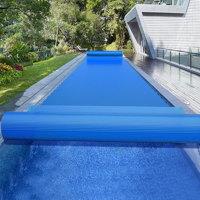 BigXwell Solar Pool Cover, Blue 16-mil 16 x 32 Foot Rectangle for In-Ground Pools, 1600 Series Heavy-Duty Insulating Pool Heater Covers.