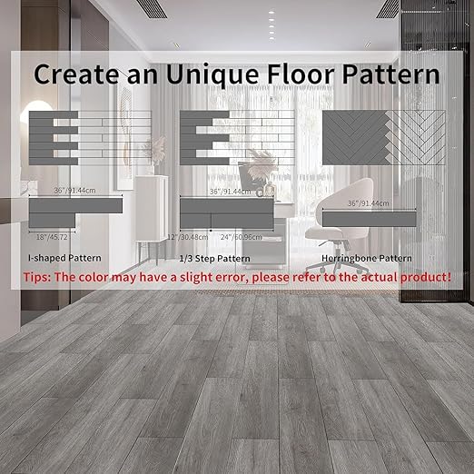 MULGREAT Peel and Stick Floor Tile, 18 Sq.Ft Self Adhesive Vinyl Flooring Plank, 12 Pieces Waterproof Heavy Duty Wood Grain Tiles, 36"x6" DIY Planks for Laundry Kitchen Apartment Home, Soft Grey