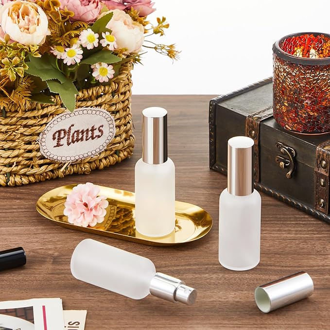 Roshtia 30 Pcs 1.69 oz/ 50 ml Silver Glass Spray Bottle Refillable Perfume Atomizer Clear Decorative Empty Bottles with Fine Mist Sprayer Pump for Face Body Travel