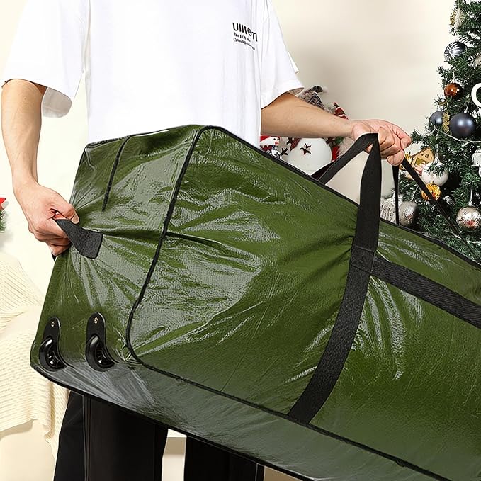 HOMEST Christmas Tree Storage Bag, Fits for 7.5-9 ft Xmas Artificials, Zippered Bag with Reinforced Carrying Handles and Wheels, Green (Bag Only)