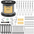 MSLANE 1/16" Black Wire Rope Kit 300FT 304 Stainless Steel Vinyl Coated with M5 Turnbuckles, 7x7 Strand Core Aircraft Cable for String Light, Picture Hanging, Clothesline, Curtain, and Plant Trellis