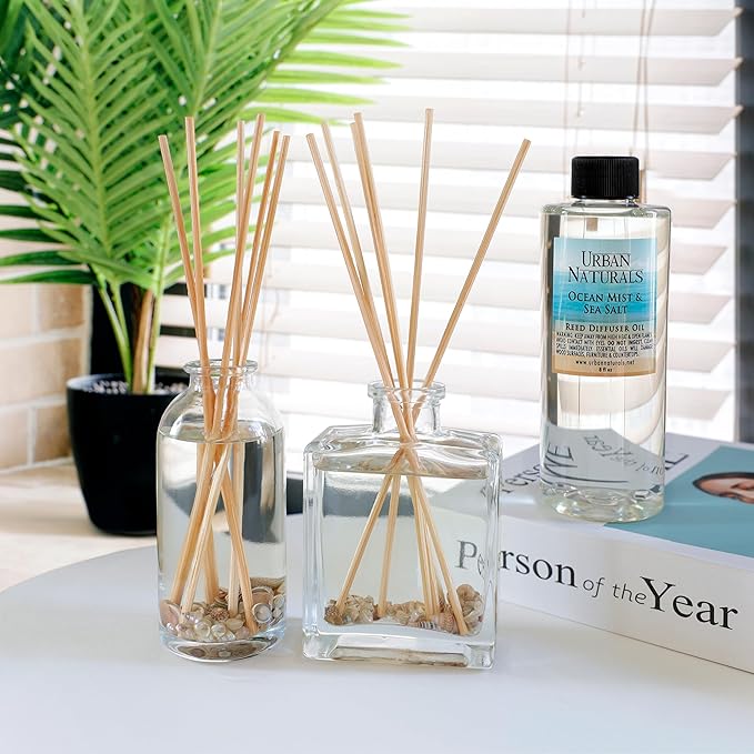 Urban Naturals Reed Diffuser Oil Refill Black Dice with Lemon, Lavender, Crisp Woods, Moss 8 oz + Free Reed Sticks, Made in The USA