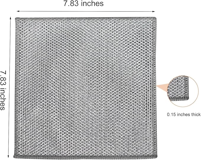Reuseable Cleaning Cloth,Soft Wire Dishwashing Rags ,Double layer multi-purpose anti-scratch steel wire multi-purpose cleaning cloth,Suitable for tableware, metal,kitchen,home,office (10-Silver)