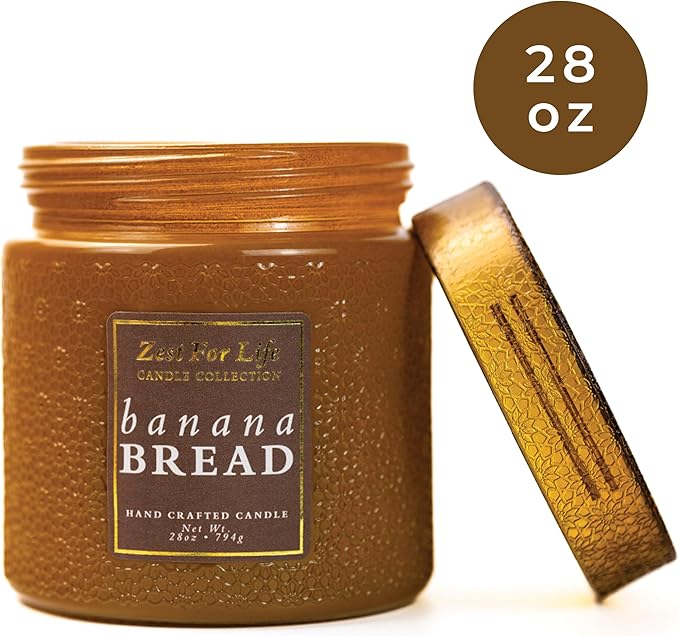 A Cheerful Giver - 28oz Large Scented Candle Jar with Lid- Zest for Life - 130 Hours of Burn Time, Gift for Women (Large, Banana Bread)