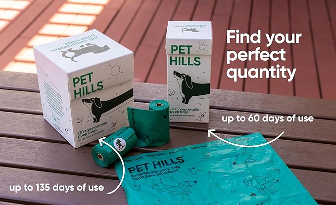 Pet Hills Heavy Duty Compostable Dog Poop Bags – 120 Count, 25% Thicker, Leakproof & Unscented Refills, Fits All Dispensers, Plant-Based, TÜV OK Compost HOME Certified