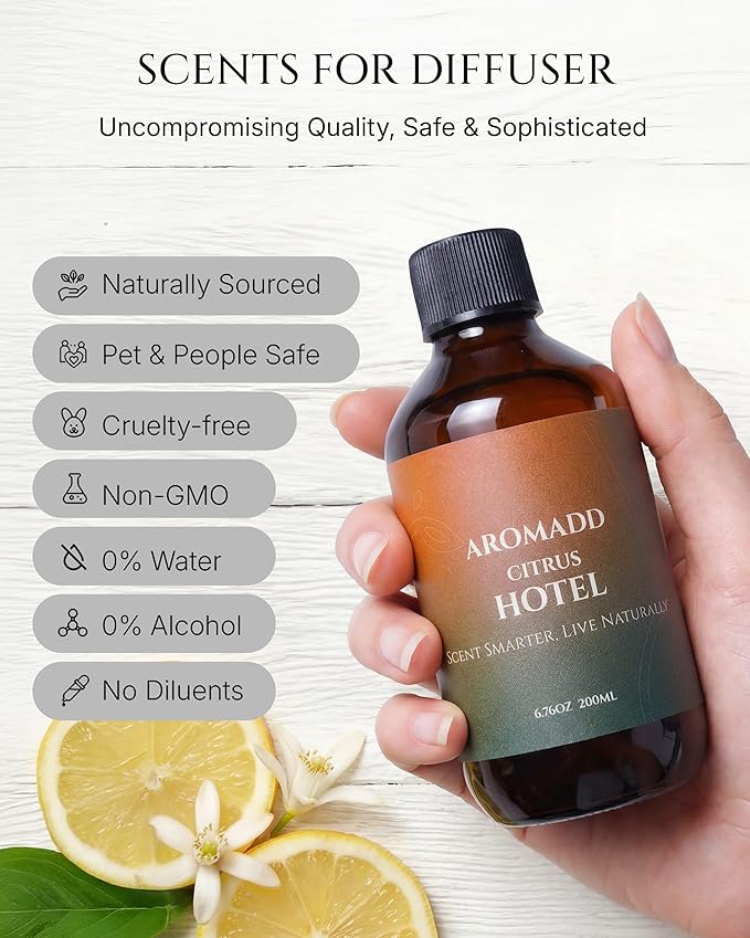 Citrus Hotel Diffuser Oil Inspired by Luxury Hotel Scent, Essential Oils for Waterless Diffuser, Luxury Lemon & Bergamot, Long-Lasting & Natural Home Fragrance - 6.76 fl oz (200 mL)