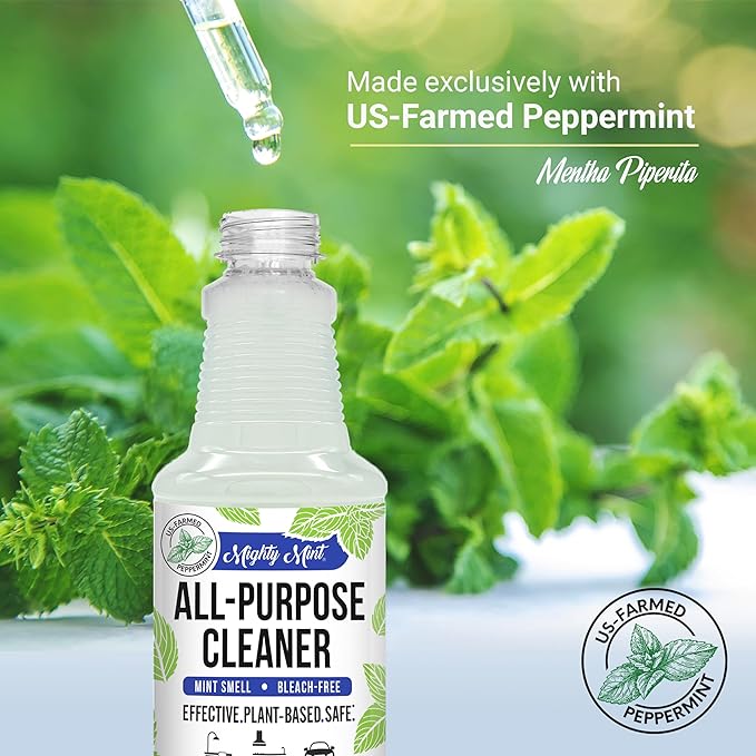 Mighty Mint All-Purpose Cleaner Spray – Plant-Based, Multi-Surface Cleaning for Kitchen, Bathroom & Home – Cuts Grease, Dirt & Grime - Peppermint Scent, 16 oz