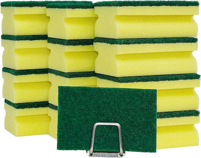 NESTLY Sponges, Eco Non-Scratch Scrub Pads, Dish Scrubber for Cleaning Kitchen and Dish Cleaning,12 Scrubbing Sponges+ Draining Rack
