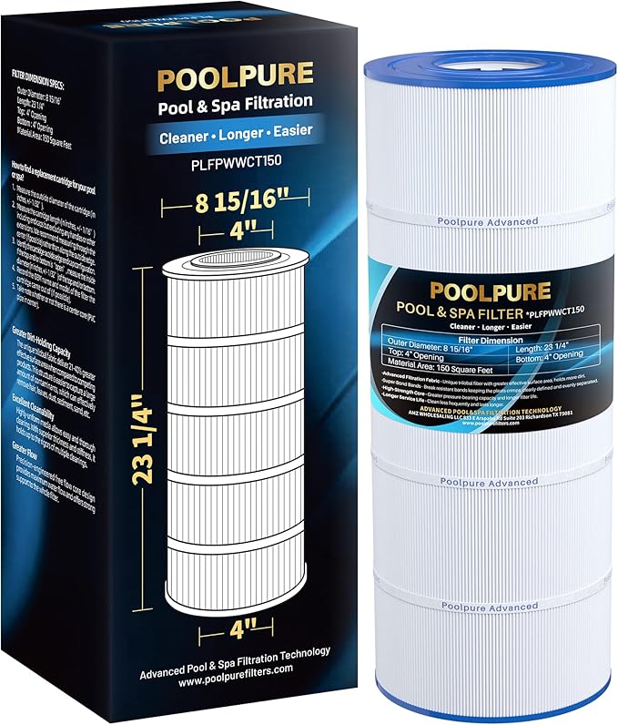 POOLPURE PLFPWWCT150 Pool Filter Replaces PWWCT150, Ultral-B3, Clearwater II ProClean 150, 817-0150N, Unicel 8414, Filbur FC-1287, SD-00210, 150 Sq.ft Filter Cartridge 1PACK