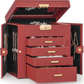 TORIBIO Jewelry Box for Women, Leather Jewelry Organizer with Mirror & Lock, 5-Tier Jewelry Storage Organizer with 4 Drawers for Girls/Women/Mothers, Necklace Earring Bracelets Holder Organizer