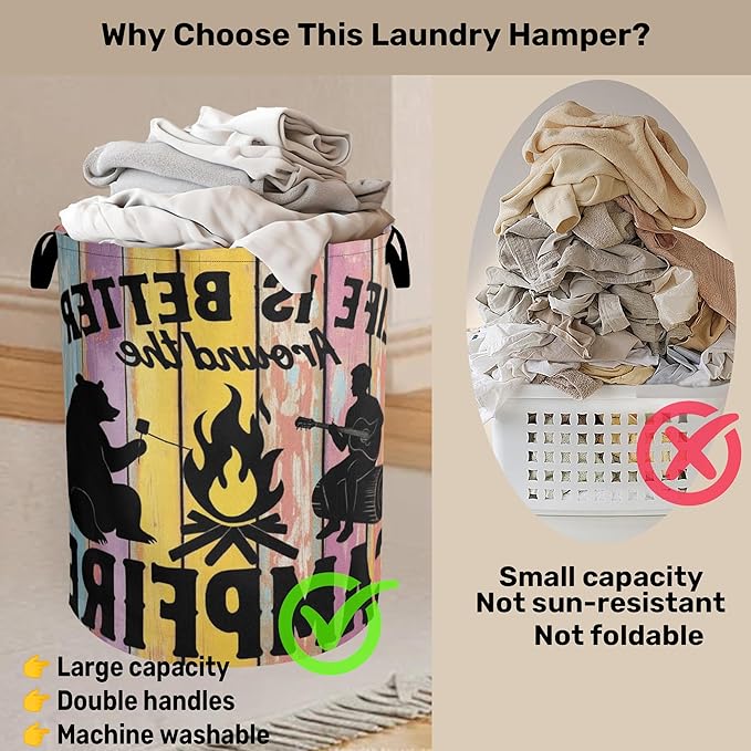 Camping Foldable Laundry Hamper - Waterproof Fabric Storage Basket with Handles, Clothes Hampers for Laundry,Bedroom,Dorm