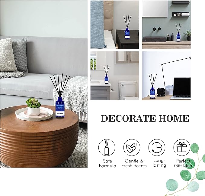Reed Oil Diffuser Set, Fragrance Diffuser - Floral Notes, Vanilla, Cinnamon & Amber, Includes 6 Rattan Scented Sticks Diffuser Reeds, Home & Office Decor, 110ml/3.7oz