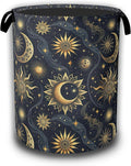 Celestial Golden Sun Moon Laundry Hamper,Laundry Baskets,Waterproof Oxford Cloth Toy Storage for Bedroom,Bathroom,Nursery,16x20.8 Inch