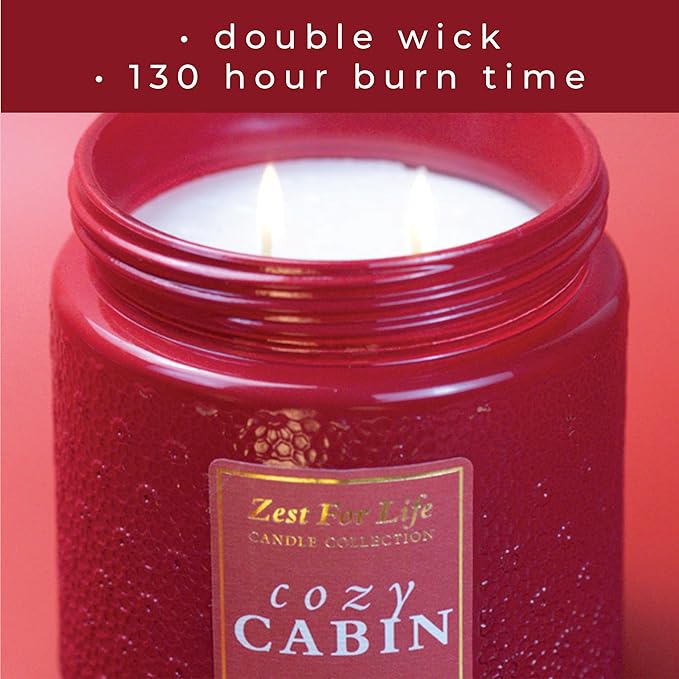 A Cheerful Giver - 28oz Large Scented Candle Jar with Lid- Zest for Life - 130 Hours of Burn Time, Gift for Women (Large, Cozy Cabin)