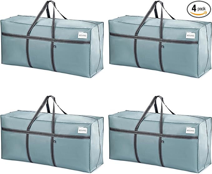 VENO 4 Pack Oversize Moving Bags for College, Heavy-Duty Storage Totes, Moving Boxes and Wardrobe Packing Supplies Alternative - Durable Laundry Bags for Clothes (Light Blue Matte, 4 Pack)