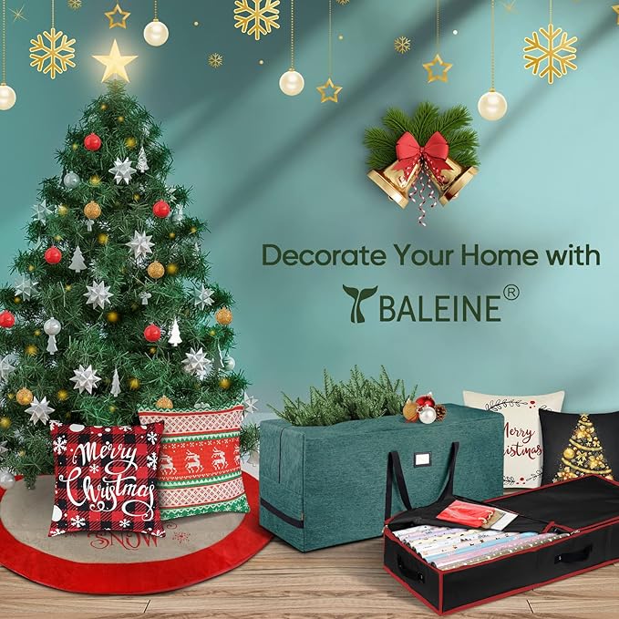BALEINE Wrapping Paper Storage Organizer, 40" Durable 600D Oxford Fabric Gift Wrap Storage Bag with Flexible Partitions for Ribbon, Holiday Accessories (Black/Red)