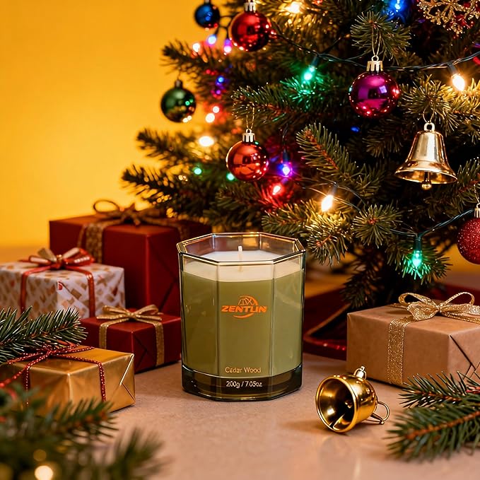 Scented Candles for Home - Soothing Cedarwood Soy Wax Candle - Octagonal Jar Aromatherapy Candle for Yoga, Meditation, Bath - Stress Relief Gifts for Women & Men - 7.05 oz, 50 Hours Burn Time