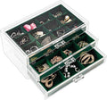 ProCase Earring Holder Organizer Jewelry Box with 3 Drawers, Acrylic Clear Earring Case with Adjustable Velvet Trays for Women - Emerald, 3 Layers