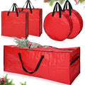 5 Pack Christmas Storage Bags Red, 7.5 ft Christmas Tree Large Bag, 24" Wreath Containers and 25" Garland Packing Tote Moving Bags with Handle Zipper for Artificial Xmas Tree Wreath Garland
