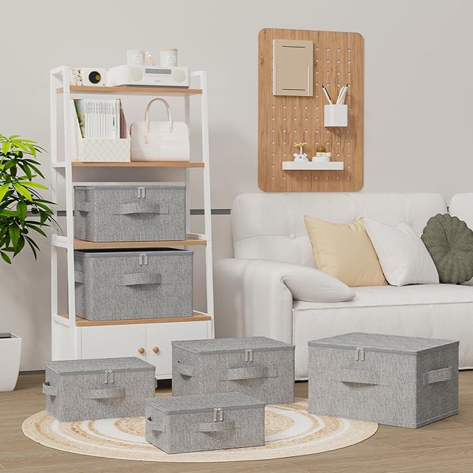 ENUMAIL Underbed Storage Basket with Lid, Foldable Bed Sheet Boxes, Home Cube Bins for Organizing Clothes, Shoes, Blankets, Pillows, 15.7x11.8x7.8Inches, Grey, 2 Pack