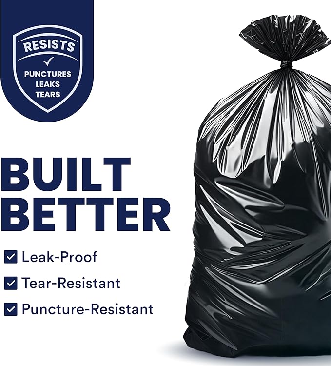 Plasticplace Trash Bags 32-33 Gallon │ 2.3 Mil │ Black Extra Heavy Garbage Bag │ 33” x 39” (100 Count) (W33LDB3)