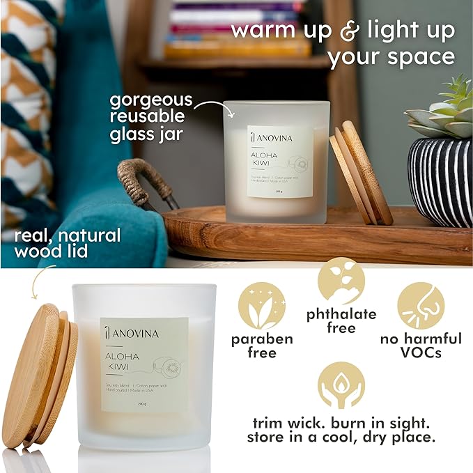 Anovina Fruity Scented Candle – Juicy Blend of Passionfruit, Pineapple, Kiwi & Coconut – Non-Toxic Soy Wax Blend – Candle Gifts for Women, Home or Kitchen