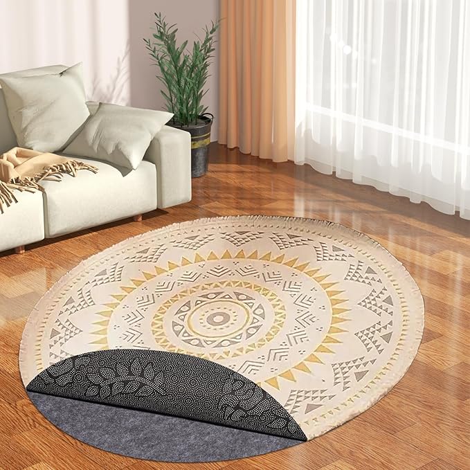 Non-Slip Rug Pads,Round 5 Ft Waterproof Extra Large Area Rugs Non Skid Rug Pad for All Floors and Finishes Durable Hardwood Floor Protective Felt Keeps Rugs in Place, Safe and Secure