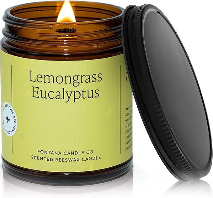 Fontana Candle Co Wood Wick Beeswax Jar Candles, Lemongrass Eucalyptus - Made with Coconut Oil & Pure Essential Oils – Clean Burn, Long Lasting and Non-Toxic Candles for Home & Room Decor