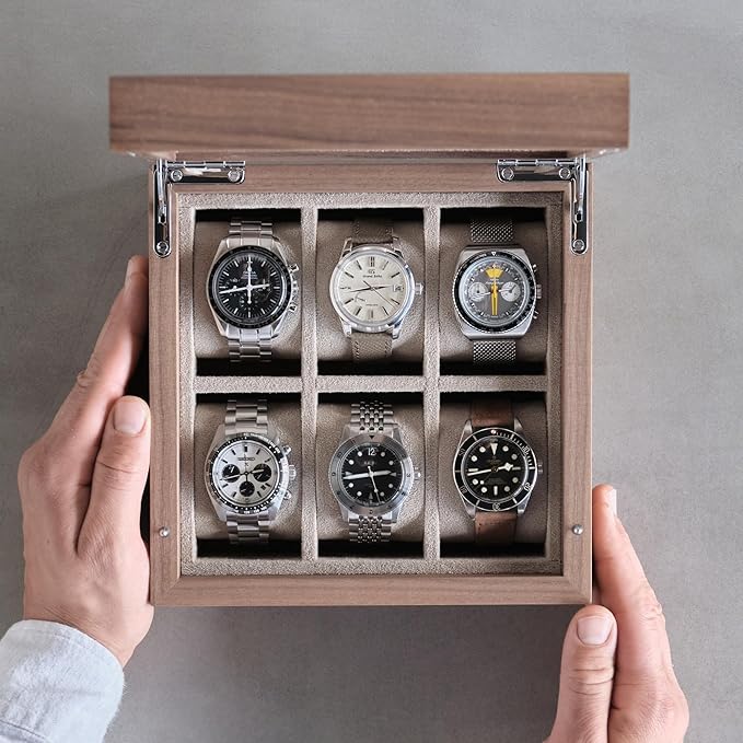 TAWBURY Luxury Wooden Watch Box for Men – Watch Organizer for Men | Watch Holder Organizer for Men | Mens Watch Case 6 Slot | Men Watch Box 6 Slot | Men Watch Storage Box | Small Watch Box Unisex